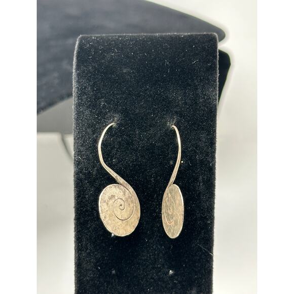 Silver Tone Spiral Earrings Primitive Style Hammered Metal - Picture 3 of 6